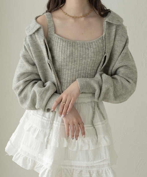 Ambre Neige(アンブルネージュ)の「キャミ×リボンニットカーディガンセット/WEB/EC限定商品(カーディガン/ボレロ・レディース・アイボリー/ピンク系その他/ライトグレー・FREE)」の10枚目の写真