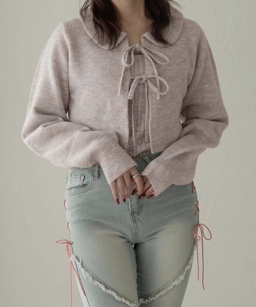 Ambre Neige(アンブルネージュ)の「キャミ×リボンニットカーディガンセット/WEB/EC限定商品(カーディガン/ボレロ・レディース・アイボリー/ピンク系その他/ライトグレー・FREE)」の12枚目の写真