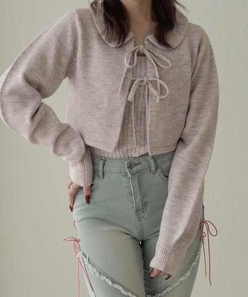 Ambre Neige(アンブルネージュ)の「キャミ×リボンニットカーディガンセット/WEB/EC限定商品(カーディガン/ボレロ・レディース・アイボリー/ピンク系その他/ライトグレー・FREE)」の19枚目の写真