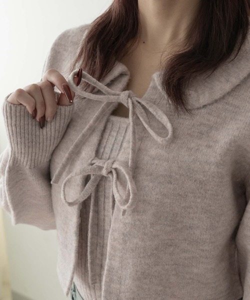 Ambre Neige(アンブルネージュ)の「キャミ×リボンニットカーディガンセット/WEB/EC限定商品(カーディガン/ボレロ・レディース・アイボリー/ピンク系その他/ライトグレー・FREE)」の6枚目の写真