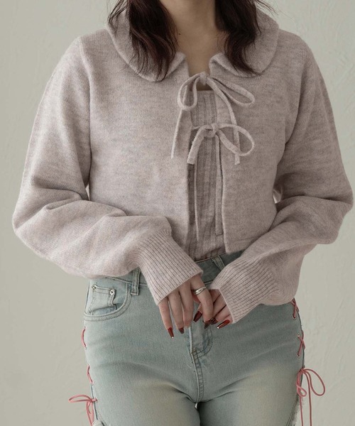 Ambre Neige(アンブルネージュ)の「キャミ×リボンニットカーディガンセット/WEB/EC限定商品(カーディガン/ボレロ・レディース・アイボリー/ピンク系その他/ライトグレー・FREE)」の7枚目の写真