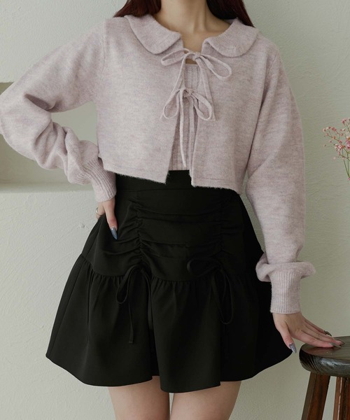 Ambre Neige(アンブルネージュ)の「キャミ×リボンニットカーディガンセット/WEB/EC限定商品(カーディガン/ボレロ・レディース・アイボリー/ピンク系その他/ライトグレー・FREE)」の4枚目の写真