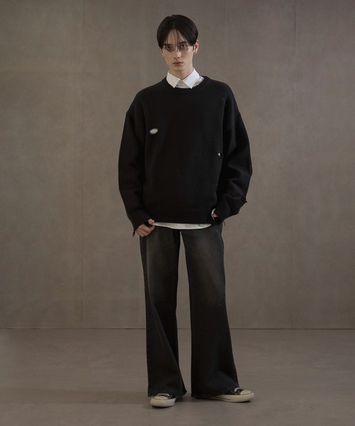 LUCY（ルーシー）の「LUCY/ダメージニットプルオーバー（ニット/セーター・メンズ・ブラック・LARGE/MEDIUM）」の8枚目の写真