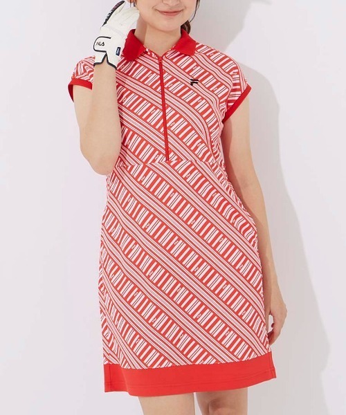 フィラ　ワンピース　黄色　柄　X L 新品未使用 セール】【FILA GOLF】機能性デザインワンピース【吸汗速乾/接触