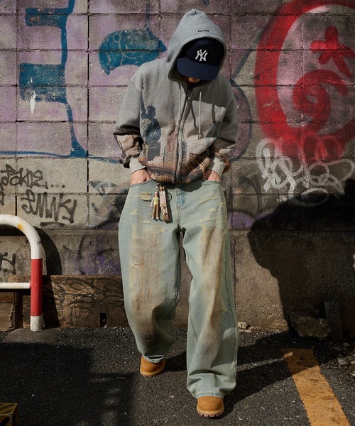 Perushu（ペルーシュ）の「vintage like mud damage denim　ビンテージライク泥加工ダメージデニム（デニムパンツ・メンズ・インディゴブルー/ライトブルー/ブラック・SMALL/MEDIUM/LARGE）」の11枚目の写真