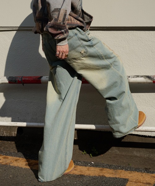 Perushu（ペルーシュ）の「vintage like mud damage denim　ビンテージライク泥加工ダメージデニム（デニムパンツ・メンズ・インディゴブルー/ライトブルー/ブラック・SMALL/MEDIUM/LARGE）」の6枚目の写真