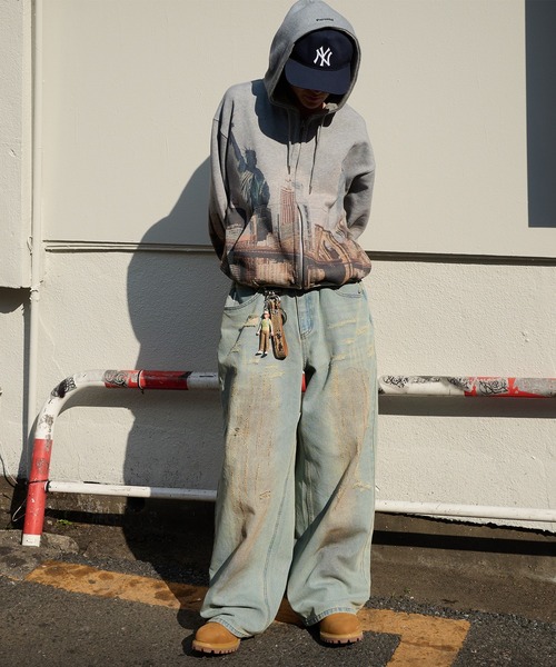 Perushu（ペルーシュ）の「vintage like mud damage denim　ビンテージライク泥加工ダメージデニム（デニムパンツ・メンズ・インディゴブルー/ライトブルー/ブラック・SMALL/MEDIUM/LARGE）」の14枚目の写真