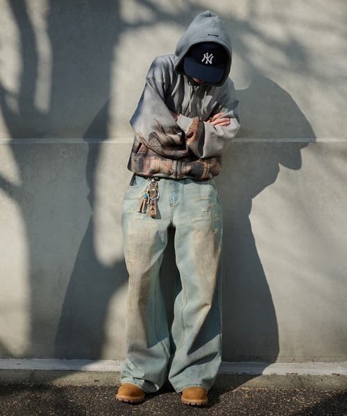 Perushu（ペルーシュ）の「vintage like mud damage denim　ビンテージライク泥加工ダメージデニム（デニムパンツ・メンズ・インディゴブルー/ライトブルー/ブラック・SMALL/MEDIUM/LARGE）」の15枚目の写真