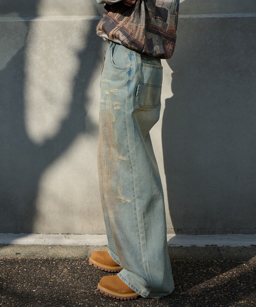 Perushu（ペルーシュ）の「vintage like mud damage denim　ビンテージライク泥加工ダメージデニム（デニムパンツ・メンズ・インディゴブルー/ライトブルー/ブラック・SMALL/MEDIUM/LARGE）」の8枚目の写真