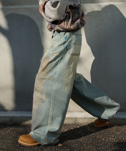 セール】vintage like mud damage denim ビンテージライク泥加工