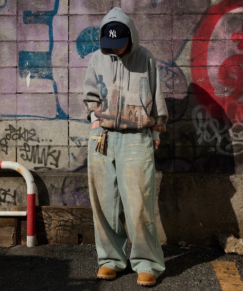 Perushu（ペルーシュ）の「vintage like mud damage denim　ビンテージライク泥加工ダメージデニム（デニムパンツ・メンズ・インディゴブルー/ライトブルー/ブラック・SMALL/MEDIUM/LARGE）」の9枚目の写真