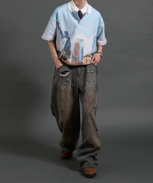 セール】vintage like mud damage denim ビンテージライク泥加工