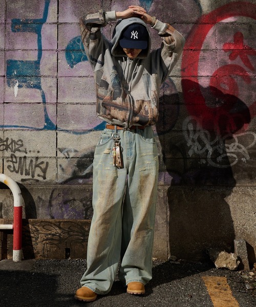 Perushu（ペルーシュ）の「vintage like mud damage denim　ビンテージライク泥加工ダメージデニム（デニムパンツ・メンズ・インディゴブルー/ライトブルー/ブラック・SMALL/MEDIUM/LARGE）」の10枚目の写真