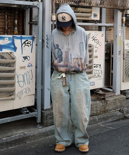 Perushu（ペルーシュ）の「vintage like mud damage denim　ビンテージライク泥加工ダメージデニム（デニムパンツ・メンズ・インディゴブルー/ライトブルー/ブラック・SMALL/MEDIUM/LARGE）」の17枚目の写真