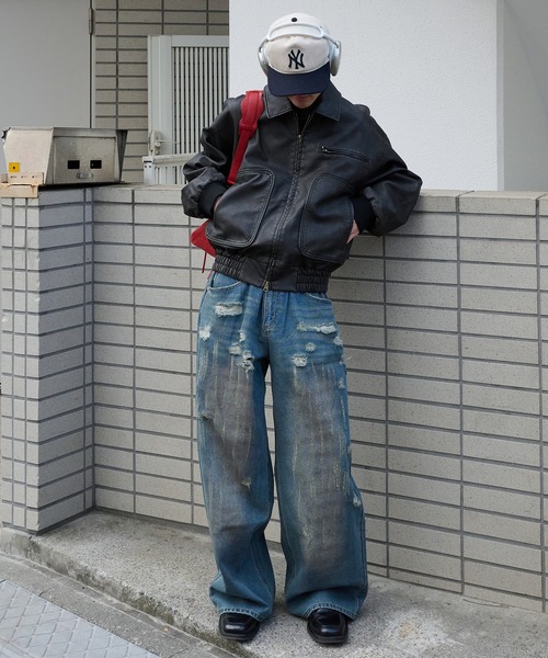 セール】vintage like mud damage denim ビンテージライク泥加工
