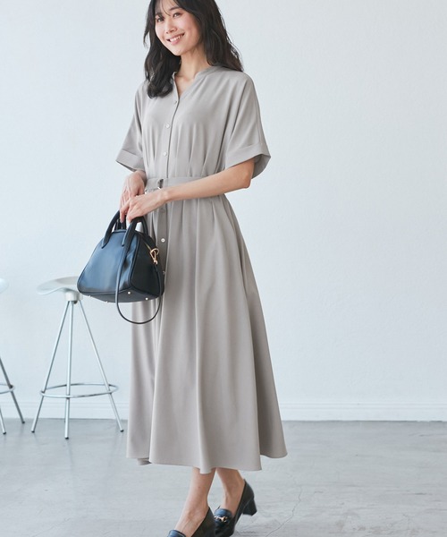ROPE' PICNIC（ロペピクニック）の「【3サイズ展開】シャツコンシャス半袖ワンピース（シャツワンピース・レディース・ライトグレー/ベージュ/ネイビー・36/38/40）」の2枚目の写真