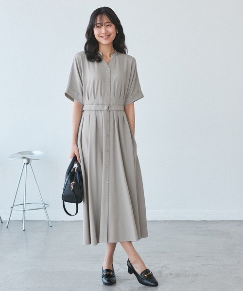 ROPE' PICNIC（ロペピクニック）の「【3サイズ展開】シャツコンシャス半袖ワンピース（シャツワンピース・レディース・ライトグレー/ベージュ/ネイビー・36/38/40）」の4枚目の写真