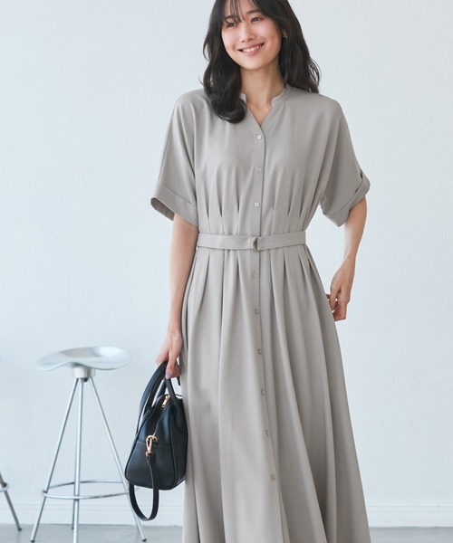 ROPE' PICNIC（ロペピクニック）の「【3サイズ展開】シャツコンシャス半袖ワンピース（シャツワンピース・レディース・ライトグレー/ベージュ/ネイビー・36/38/40）」の5枚目の写真