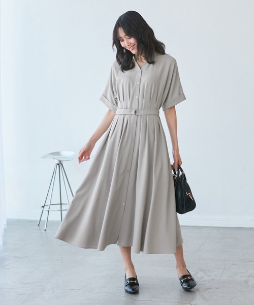 ROPE' PICNIC（ロペピクニック）の「【3サイズ展開】シャツコンシャス半袖ワンピース（シャツワンピース・レディース・ライトグレー/ベージュ/ネイビー・36/38/40）」の7枚目の写真