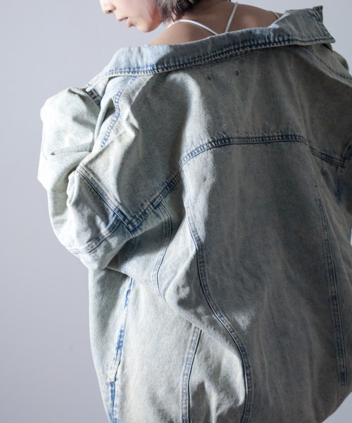 Bling Leads(ブリングリーズ)の「【Bling leads】オーバーサイズ 3RD デニムジャケット(デニムジャケット・メンズ・ワンウォッシュ/ライトインディゴブルー/ブラック・FREE)」の21枚目の写真