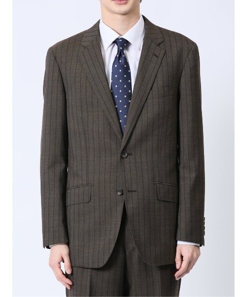 m.f.editorial(エムエフエディトリアル)の「スーツ メンズ 上下 セットアップ ツーピース ビジネス パンツウォッシャブル 2つボタン レギュラー ウール混 ストライプ 茶(スーツセット・メンズ・ブラウン・A5/A6/AB5/AB6/AB7)」の8枚目の写真