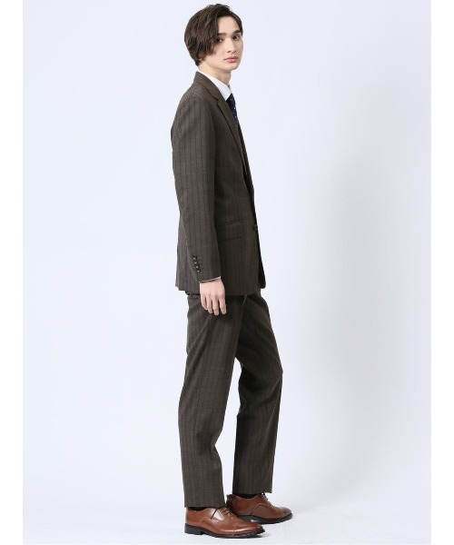 m.f.editorial(エムエフエディトリアル)の「スーツ メンズ 上下 セットアップ ツーピース ビジネス パンツウォッシャブル 2つボタン レギュラー ウール混 ストライプ 茶(スーツセット・メンズ・ブラウン・A5/A6/AB5/AB6/AB7)」の18枚目の写真