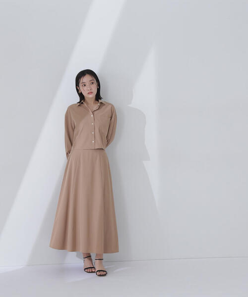 NATURAL BEAUTY BASIC（ナチュラルビューティーベーシック）の「◇クロップドシャツ＆フレアスカート（シャツワンピース・レディース・ブルー/オフホワイト/ブラウン・MEDIUM/P/S）」の8枚目の写真