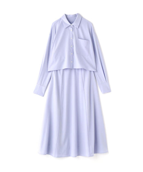 NATURAL BEAUTY BASIC（ナチュラルビューティーベーシック）の「◇クロップドシャツ＆フレアスカート（シャツワンピース・レディース・ブルー/オフホワイト/ブラウン・MEDIUM/P/S）」の11枚目の写真