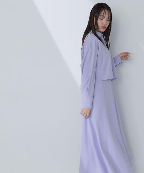 NATURAL BEAUTY BASIC（ナチュラルビューティーベーシック）の「◇クロップドシャツ＆フレアスカート（シャツワンピース・レディース・ブルー/オフホワイト/ブラウン・MEDIUM/P/S）」の13枚目の写真