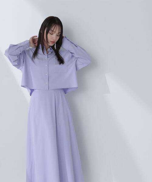 NATURAL BEAUTY BASIC（ナチュラルビューティーベーシック）の「◇クロップドシャツ＆フレアスカート（シャツワンピース・レディース・ブルー/オフホワイト/ブラウン・MEDIUM/P/S）」の15枚目の写真