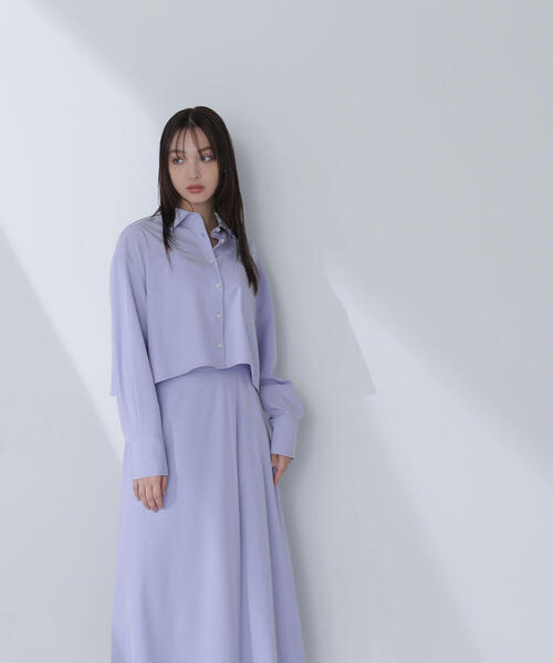 NATURAL BEAUTY BASIC（ナチュラルビューティーベーシック）の「◇クロップドシャツ＆フレアスカート（シャツワンピース・レディース・ブルー/オフホワイト/ブラウン・MEDIUM/P/S）」の17枚目の写真