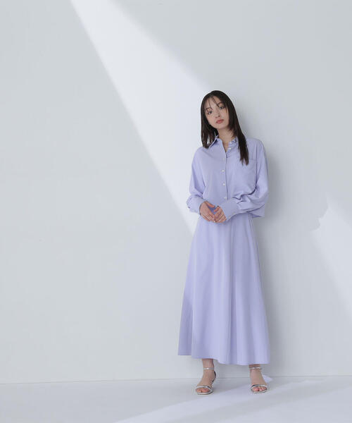 NATURAL BEAUTY BASIC（ナチュラルビューティーベーシック）の「◇クロップドシャツ＆フレアスカート（シャツワンピース・レディース・ブルー/オフホワイト/ブラウン・MEDIUM/P/S）」の18枚目の写真