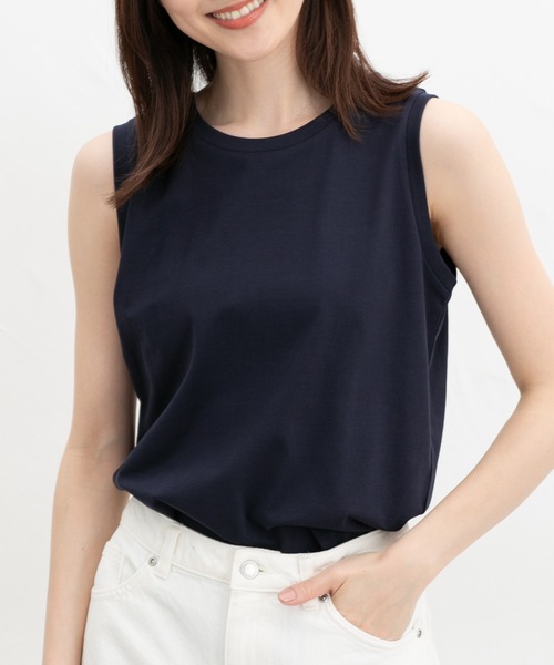 Honeys（ハニーズ）の「【ハニさら・接触冷感・ＵＶカット】きれいめタンクトップ（タンクトップ・レディース・オフホワイト/グレイッシュブルー/グレイッシュベージュ/ブラック/オレンジ/ネイビー/モカ/ブラウン/ダークグリーン・L/LL/M/S）」の10枚目の写真