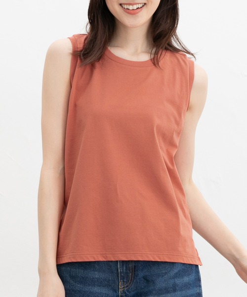 Honeys（ハニーズ）の「【ハニさら・接触冷感・ＵＶカット】きれいめタンクトップ（タンクトップ・レディース・オフホワイト/グレイッシュブルー/グレイッシュベージュ/ブラック/オレンジ/ネイビー/モカ/ブラウン/ダークグリーン・L/LL/M/S）」の17枚目の写真