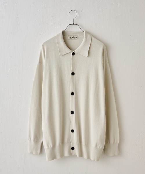 paradigm（パラダイム）の「コットンニット襟付ビッグカーデ（カーディガン/ボレロ・メンズ・アイボリー/ブラック/グレー・MEDIUM/LARGE/X-LARGE）」の2枚目の写真