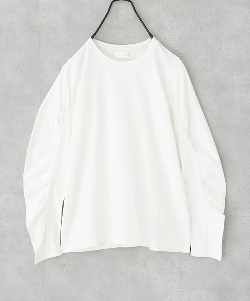 n'OrLABEL(ノアールレーベル)の「袖ギャザーロンT(Tシャツ/カットソー・レディース・ブルー/オフホワイト/ブラック・2/1)」の8枚目の写真