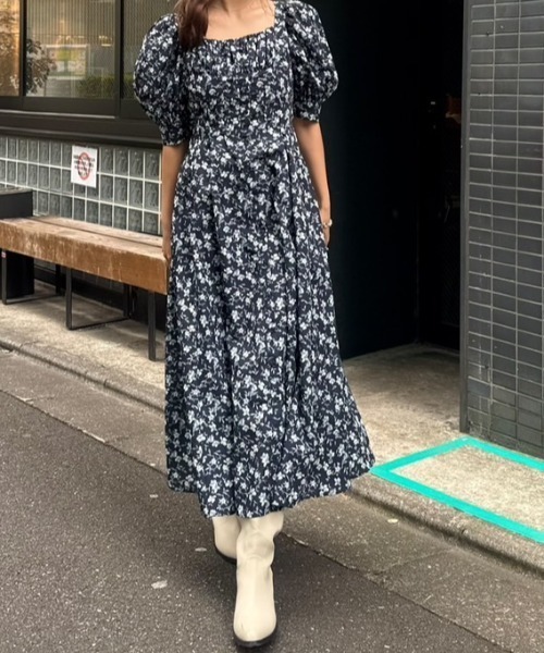 バストフレアワンピース 半袖 rienda ワンピース バストフレアミニ