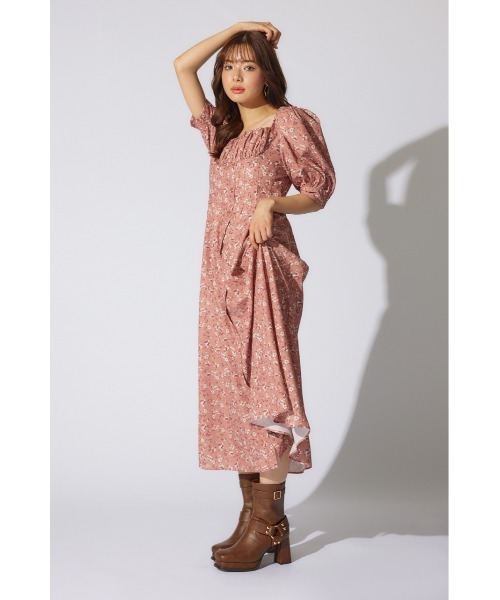 セール】バストギャザーデザインフレアワンピース 半袖 夏服