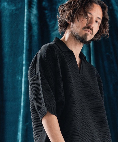 ANGENEHM（アンゲネーム）の「mhs2321-Skipper design airy yarn & mesh knitted polo shirt ニットポロシャツ（ポロシャツ・メンズ・ブラック/グレー/キナリ/ロイヤルブルー・S/M/L）」の17枚目の写真
