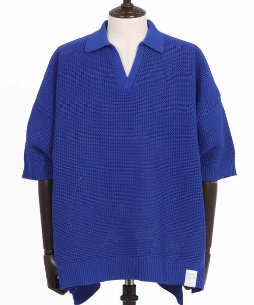 ANGENEHM（アンゲネーム）の「mhs2321-Skipper design airy yarn & mesh knitted polo shirt ニットポロシャツ（ポロシャツ・メンズ・ブラック/グレー/キナリ/ロイヤルブルー・S/M/L）」の13枚目の写真