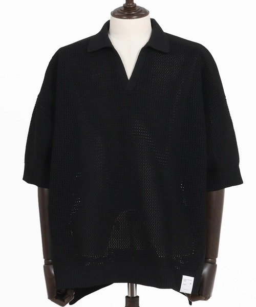 ANGENEHM（アンゲネーム）の「mhs2321-Skipper design airy yarn & mesh knitted polo shirt ニットポロシャツ（ポロシャツ・メンズ・ブラック/グレー/キナリ/ロイヤルブルー・S/M/L）」の12枚目の写真