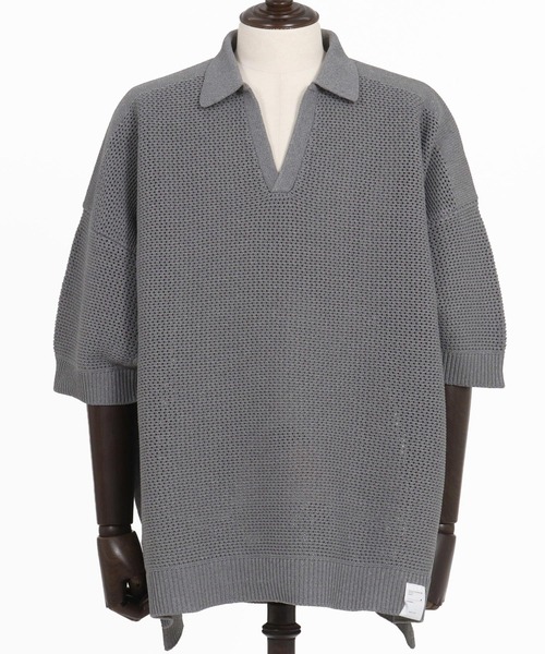 ANGENEHM（アンゲネーム）の「mhs2321-Skipper design airy yarn & mesh knitted polo shirt ニットポロシャツ（ポロシャツ・メンズ・ブラック/グレー/キナリ/ロイヤルブルー・S/M/L）」の11枚目の写真