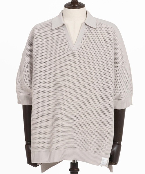 ANGENEHM（アンゲネーム）の「mhs2321-Skipper design airy yarn & mesh knitted polo shirt ニットポロシャツ（ポロシャツ・メンズ・ブラック/グレー/キナリ/ロイヤルブルー・S/M/L）」の10枚目の写真