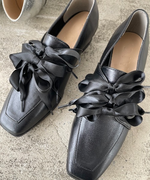 リボン付きグレーローファー リボン付きローファー 24SS（フラットシューズ） | ESPERANZA