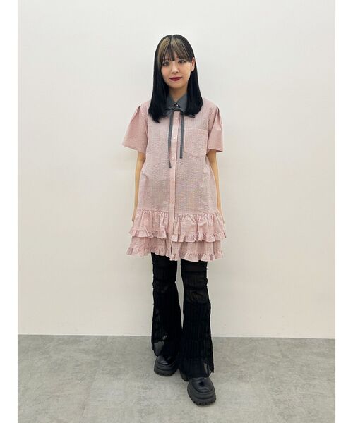 jouetie（ジュエティ）の「リボンタイヘムフリルチュニックシャツ