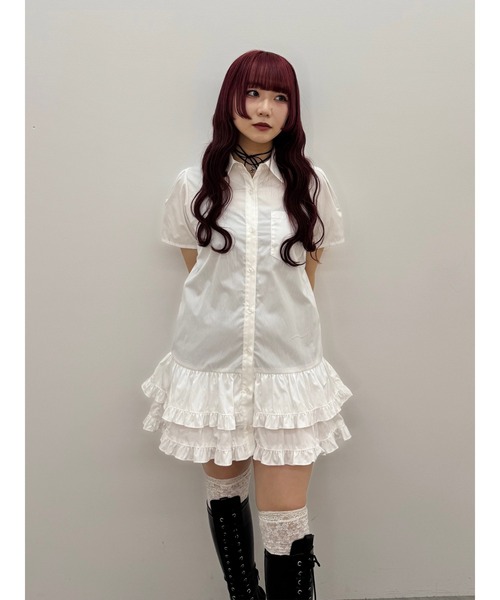 jouetie（ジュエティ）の「リボンタイヘムフリルチュニックシャツ（ワンピース・レディース・ブルー/オフホワイト/ピンク・MEDIUM）」の9枚目の写真