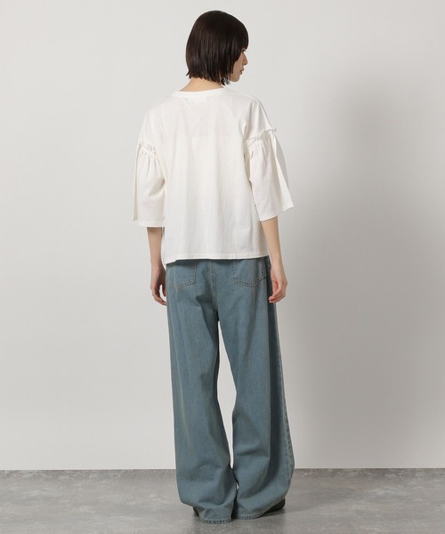 LAKOLE（ラコレ）の「袖フリルカレッジロゴＴ / 325505（Tシャツ/カットソー・レディース・チャコール/オフホワイト/レッド・FREE）」の6枚目の写真