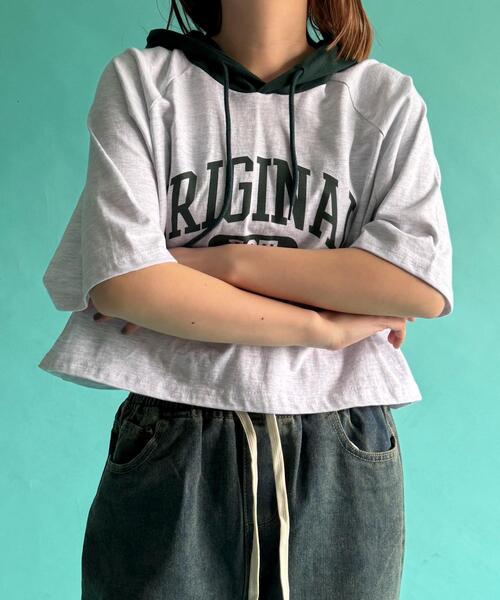 WOND(ウォンド)の「WOND/フーデッドバイカラーT(Tシャツ/カットソー・レディース・ブラック/グリーン・FREE)」の15枚目の写真