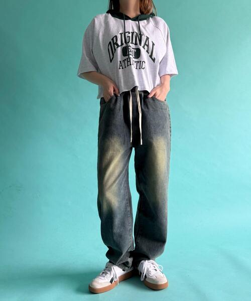 WOND(ウォンド)の「WOND/フーデッドバイカラーT(Tシャツ/カットソー・レディース・ブラック/グリーン・FREE)」の13枚目の写真