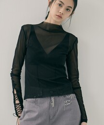 tanakadaisuke（タナカダイスケ）の「【tanakadaisuke/タナカダイスケ】lace up sleeve sheer tops/レースアップスリーブシアートップス（Tシャツ/カットソー）」